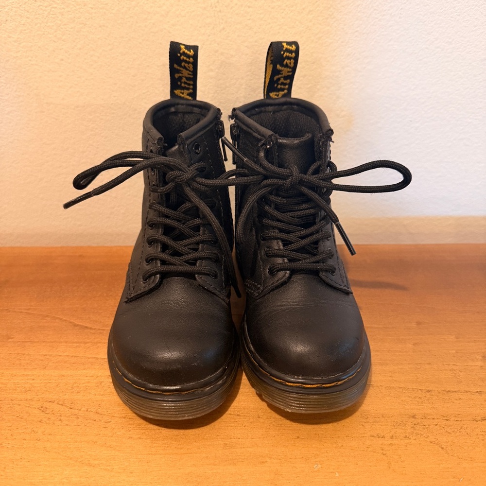 Kids Dr Marten Black Leather Combat Boots